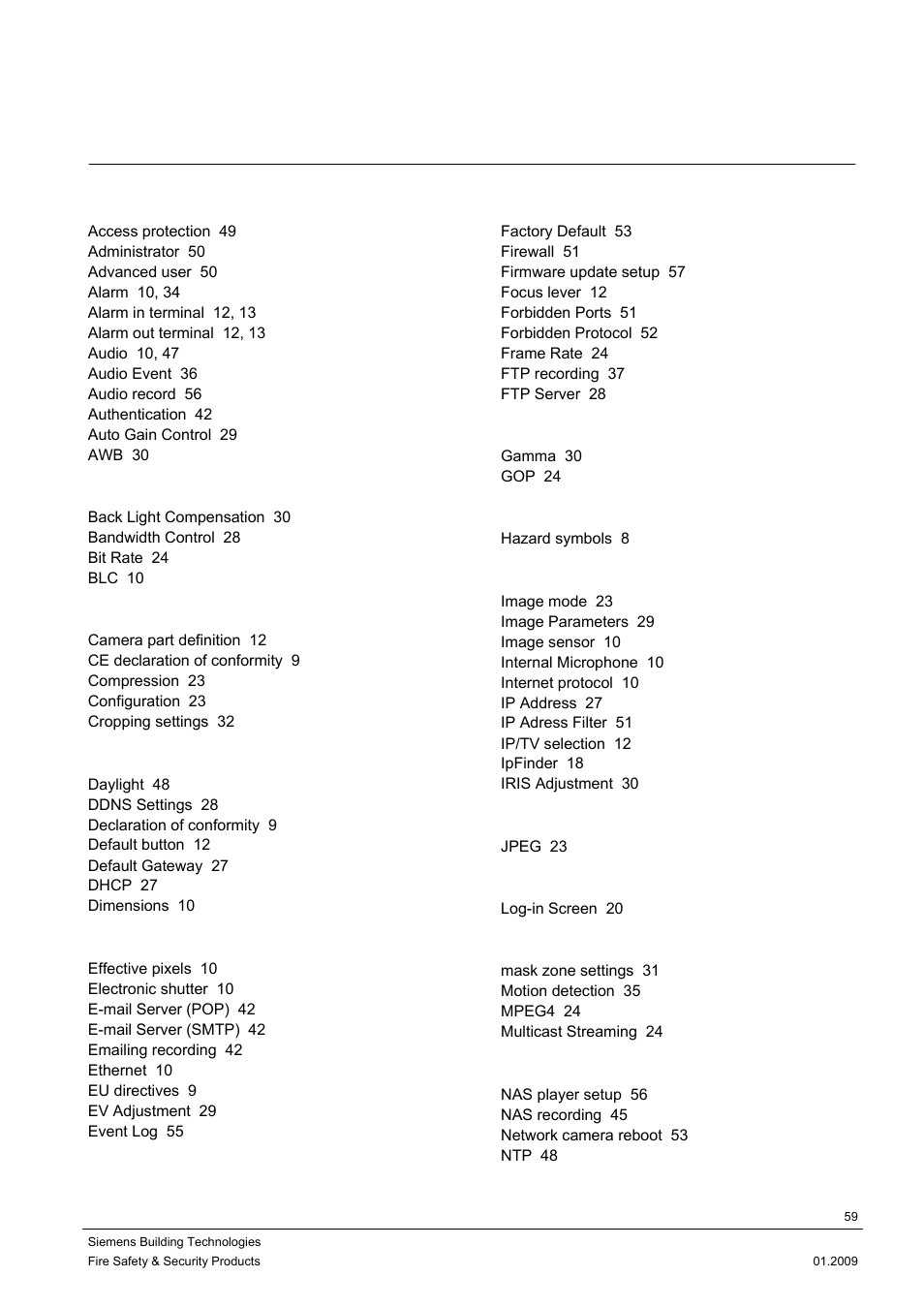 11 keyword index | Siemens DOME COLOUR CFMC1315-LP User Manual | Page 59 / 62