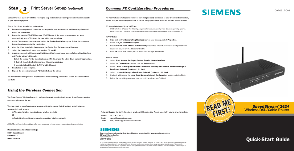 Siemens SpeedStream 2624 User Manual | 2 pages