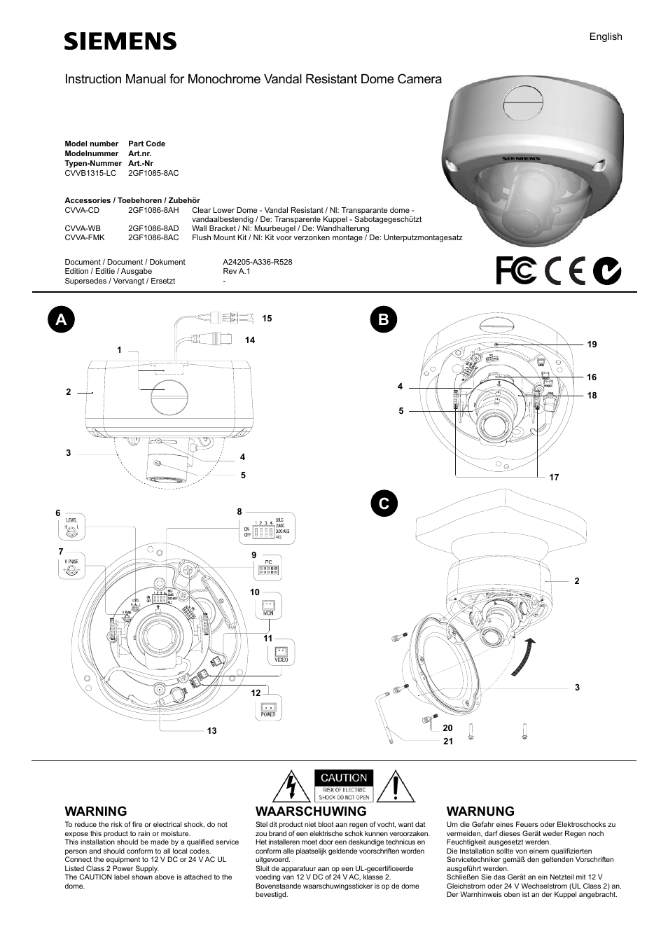 Cvvc1315 - monochrome, Ab c, Warning | Waarschuwing, Warnung | Siemens CVVS1415-LP User Manual | Page 5 / 6