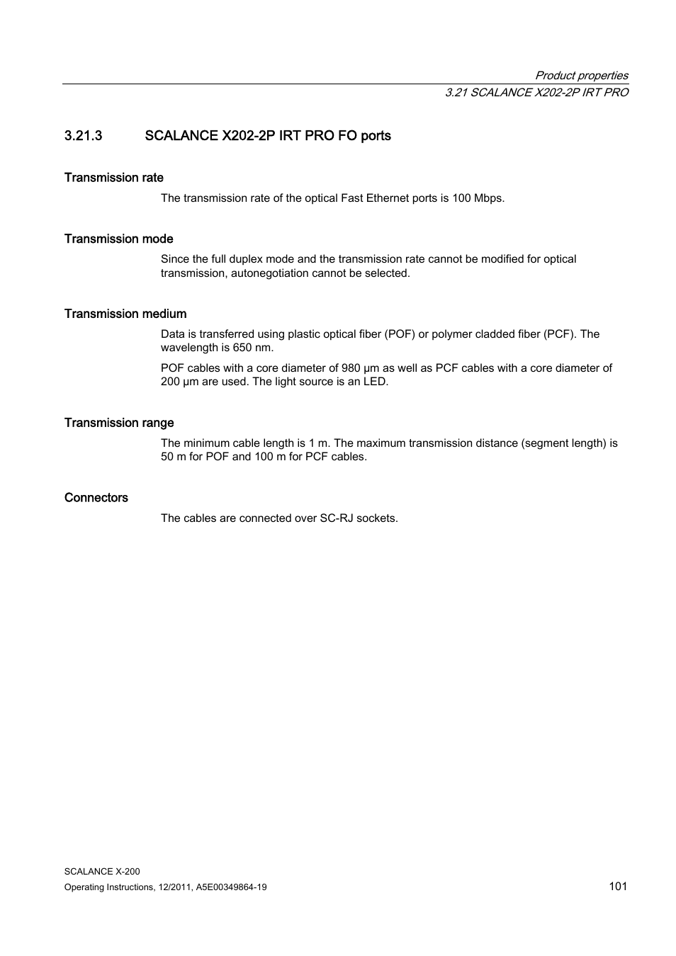 3 scalance x202-2p irt pro fo ports | Siemens Industrial Ethernet Switches SCALANCE X-200 User Manual | Page 101 / 296