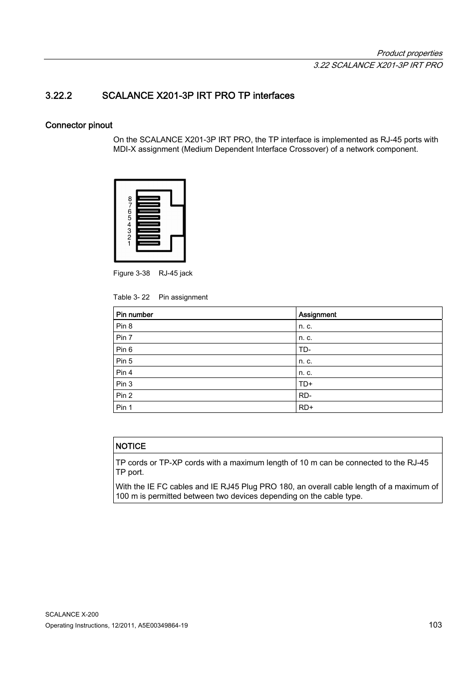 2 scalance x201-3p irt pro tp interfaces | Siemens Industrial Ethernet Switches SCALANCE X-200 User Manual | Page 103 / 296