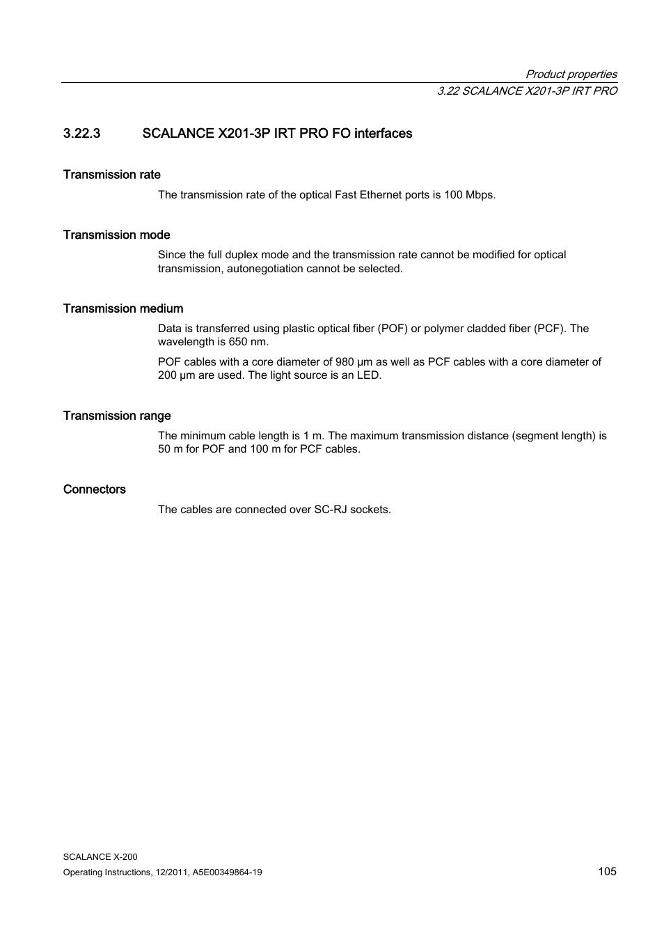 3 scalance x201-3p irt pro fo interfaces | Siemens Industrial Ethernet Switches SCALANCE X-200 User Manual | Page 105 / 296