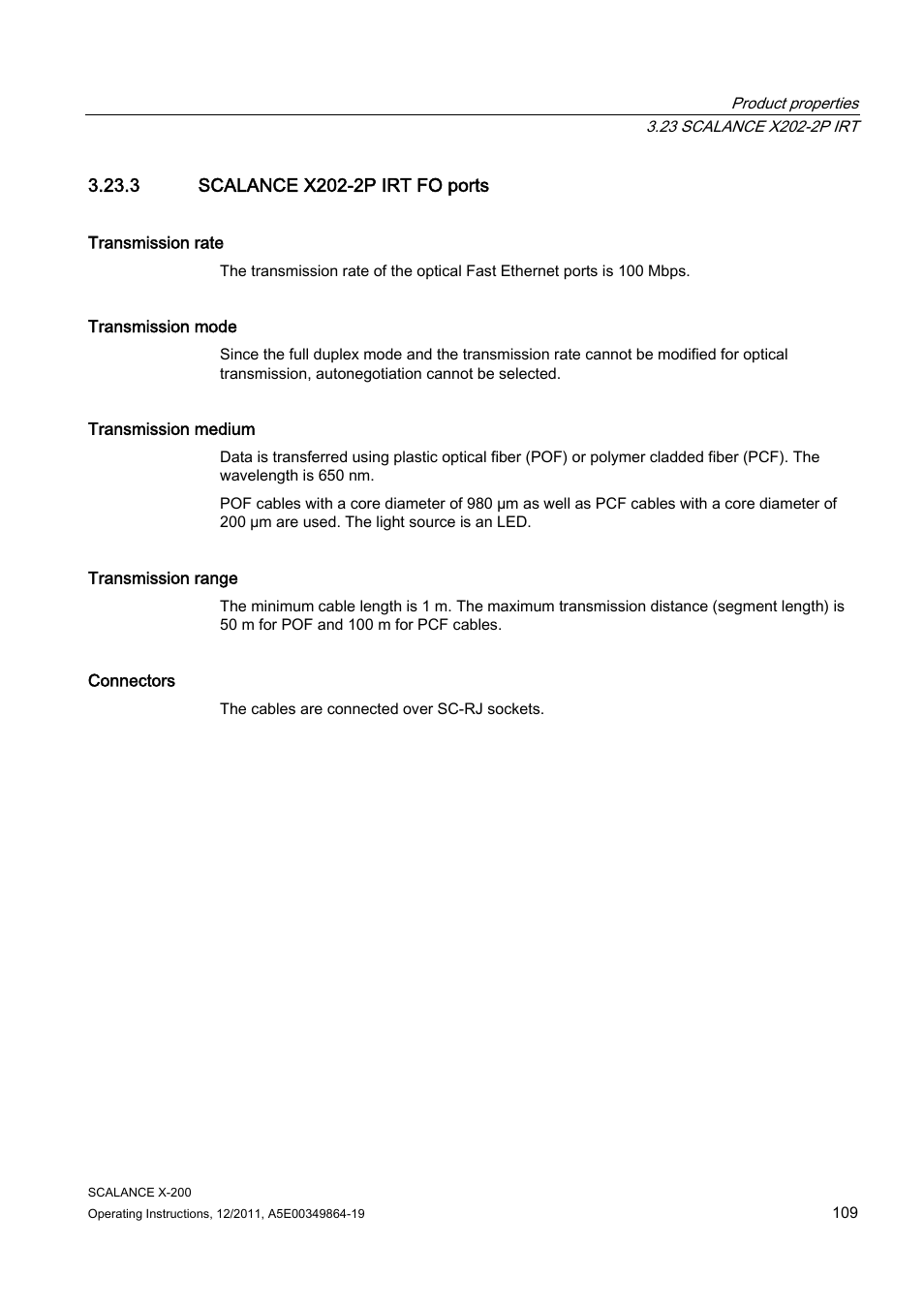 3 scalance x202-2p irt fo ports | Siemens Industrial Ethernet Switches SCALANCE X-200 User Manual | Page 109 / 296