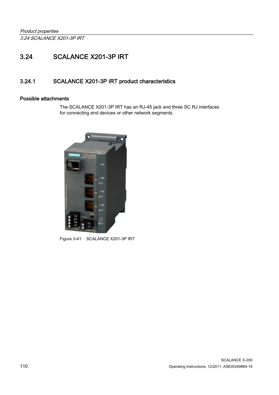 24 scalance x201-3p irt, 1 scalance x201-3p irt product characteristics | Siemens Industrial Ethernet Switches SCALANCE X-200 User Manual | Page 110 / 296