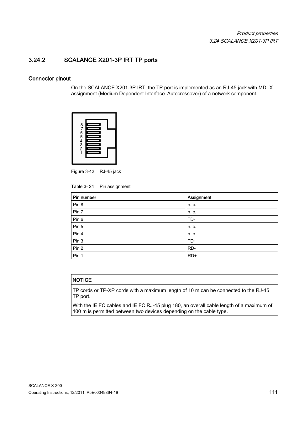 2 scalance x201-3p irt tp ports | Siemens Industrial Ethernet Switches SCALANCE X-200 User Manual | Page 111 / 296