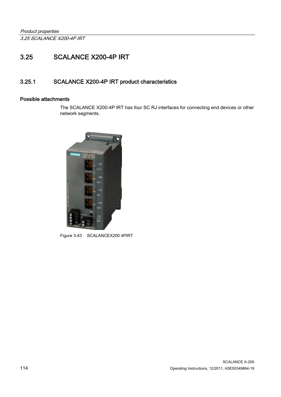 25 scalance x2004p irt, 1 scalance x200-4p irt product characteristics | Siemens Industrial Ethernet Switches SCALANCE X-200 User Manual | Page 114 / 296