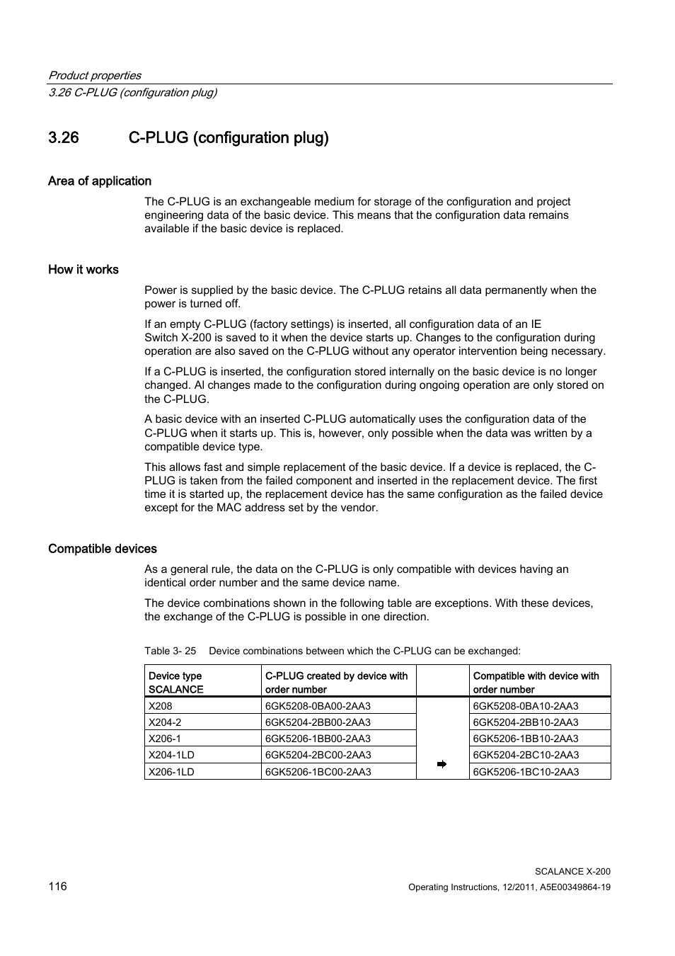 26 c-plug (configuration plug) | Siemens Industrial Ethernet Switches SCALANCE X-200 User Manual | Page 116 / 296