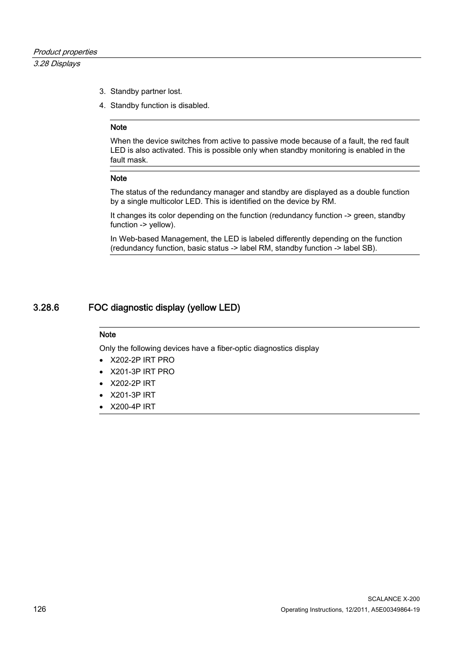 6 foc diagnostic display (yellow led) | Siemens Industrial Ethernet Switches SCALANCE X-200 User Manual | Page 126 / 296