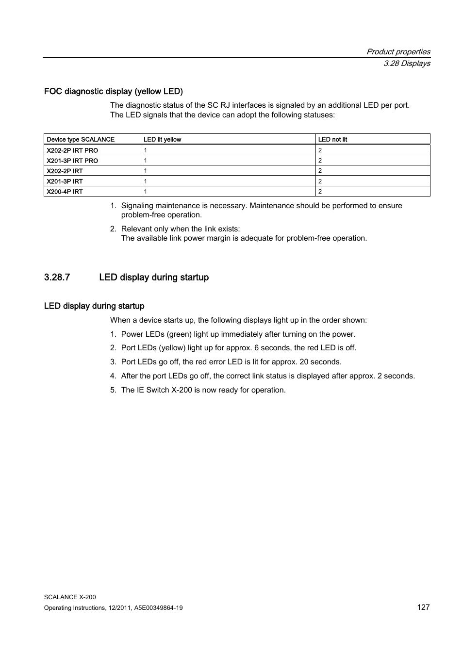 7 led display during startup | Siemens Industrial Ethernet Switches SCALANCE X-200 User Manual | Page 127 / 296