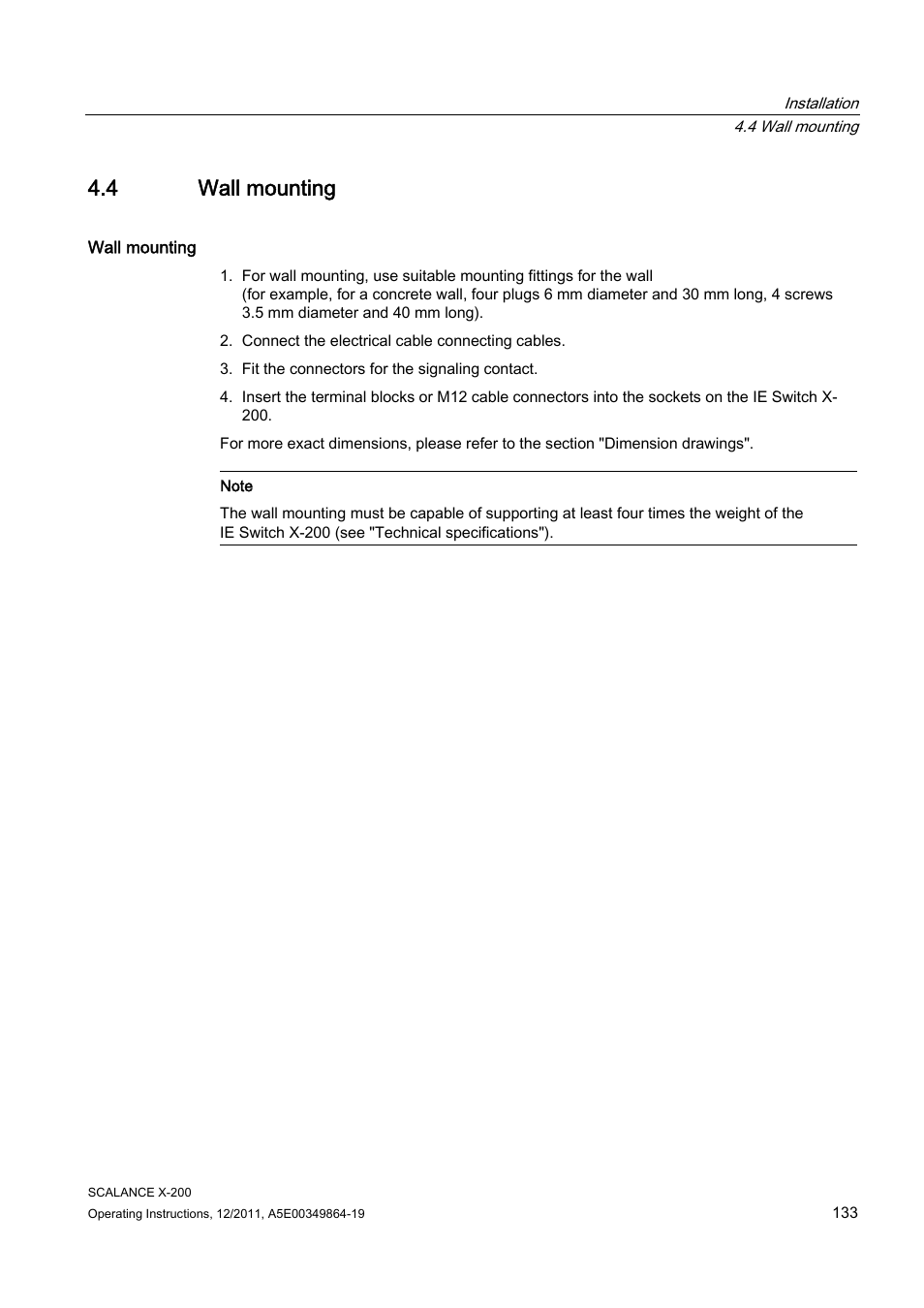 4 wall mounting | Siemens Industrial Ethernet Switches SCALANCE X-200 User Manual | Page 133 / 296