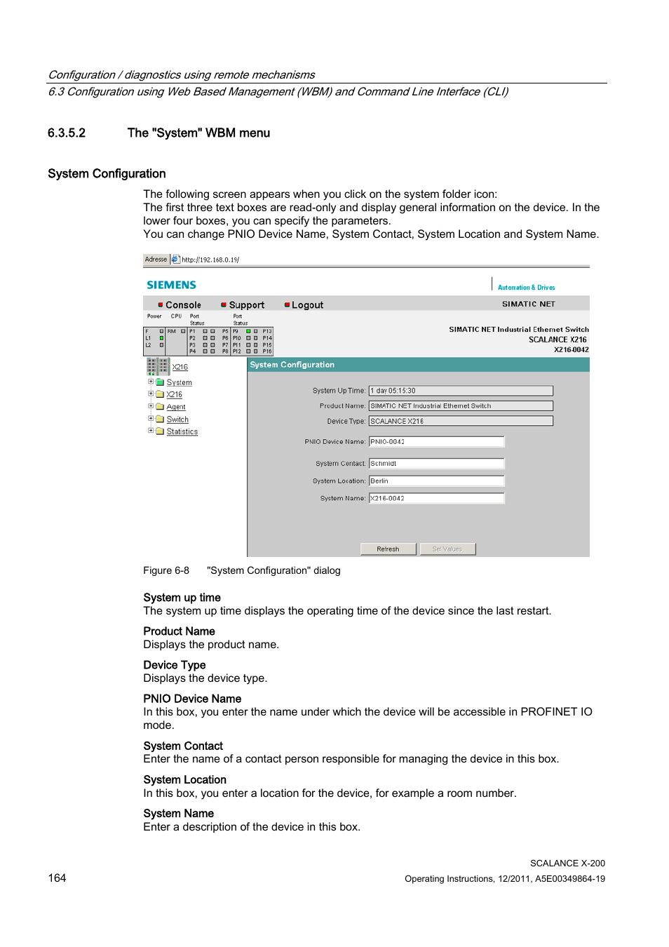 2 the "system" wbm menu | Siemens Industrial Ethernet Switches SCALANCE X-200 User Manual | Page 164 / 296