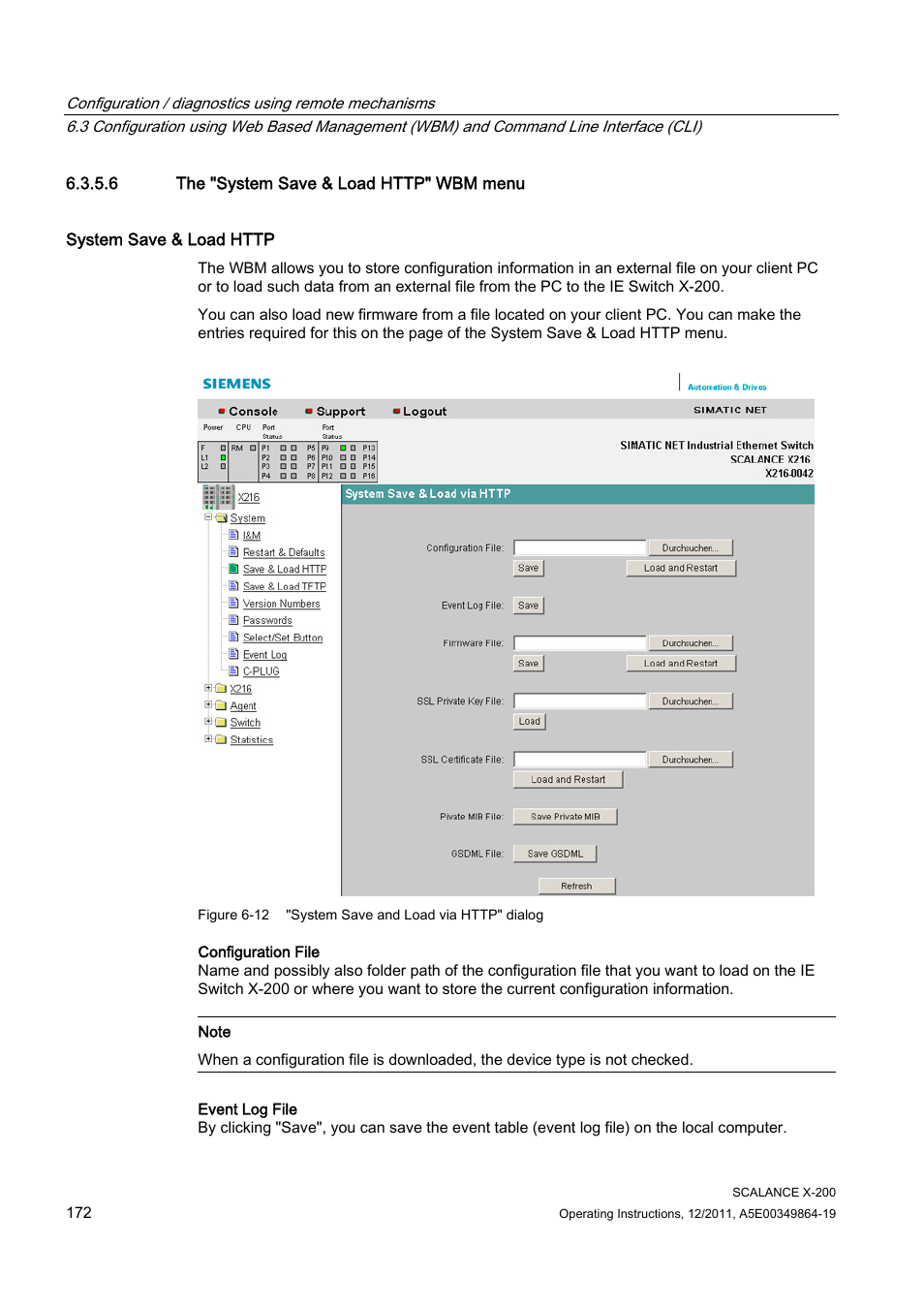 6 the "system save & load http" wbm menu | Siemens Industrial Ethernet Switches SCALANCE X-200 User Manual | Page 172 / 296