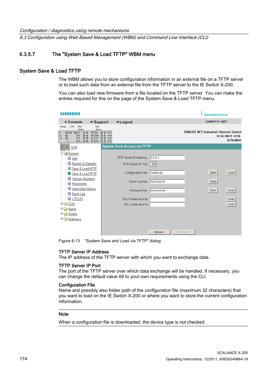 7 the "system save & load tftp" wbm menu | Siemens Industrial Ethernet Switches SCALANCE X-200 User Manual | Page 174 / 296