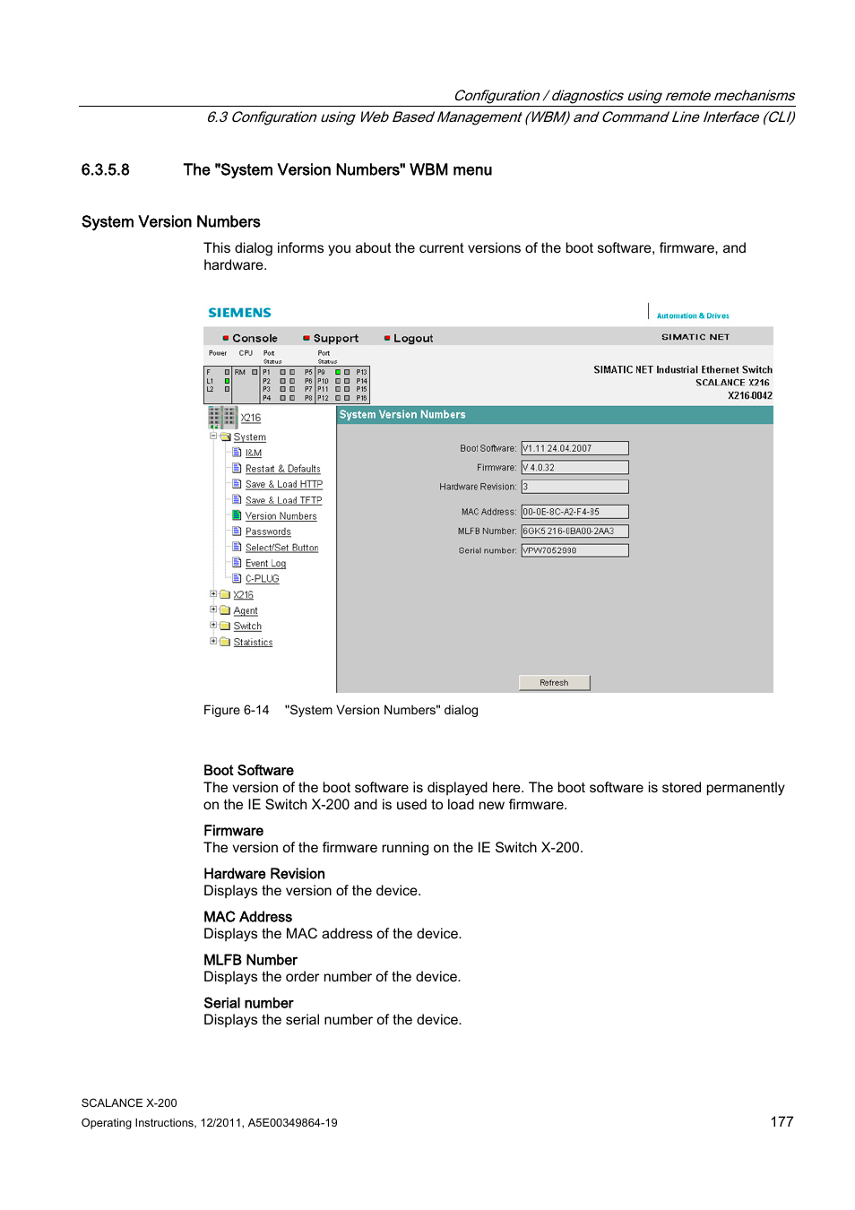 8 the "system version numbers" wbm menu | Siemens Industrial Ethernet Switches SCALANCE X-200 User Manual | Page 177 / 296