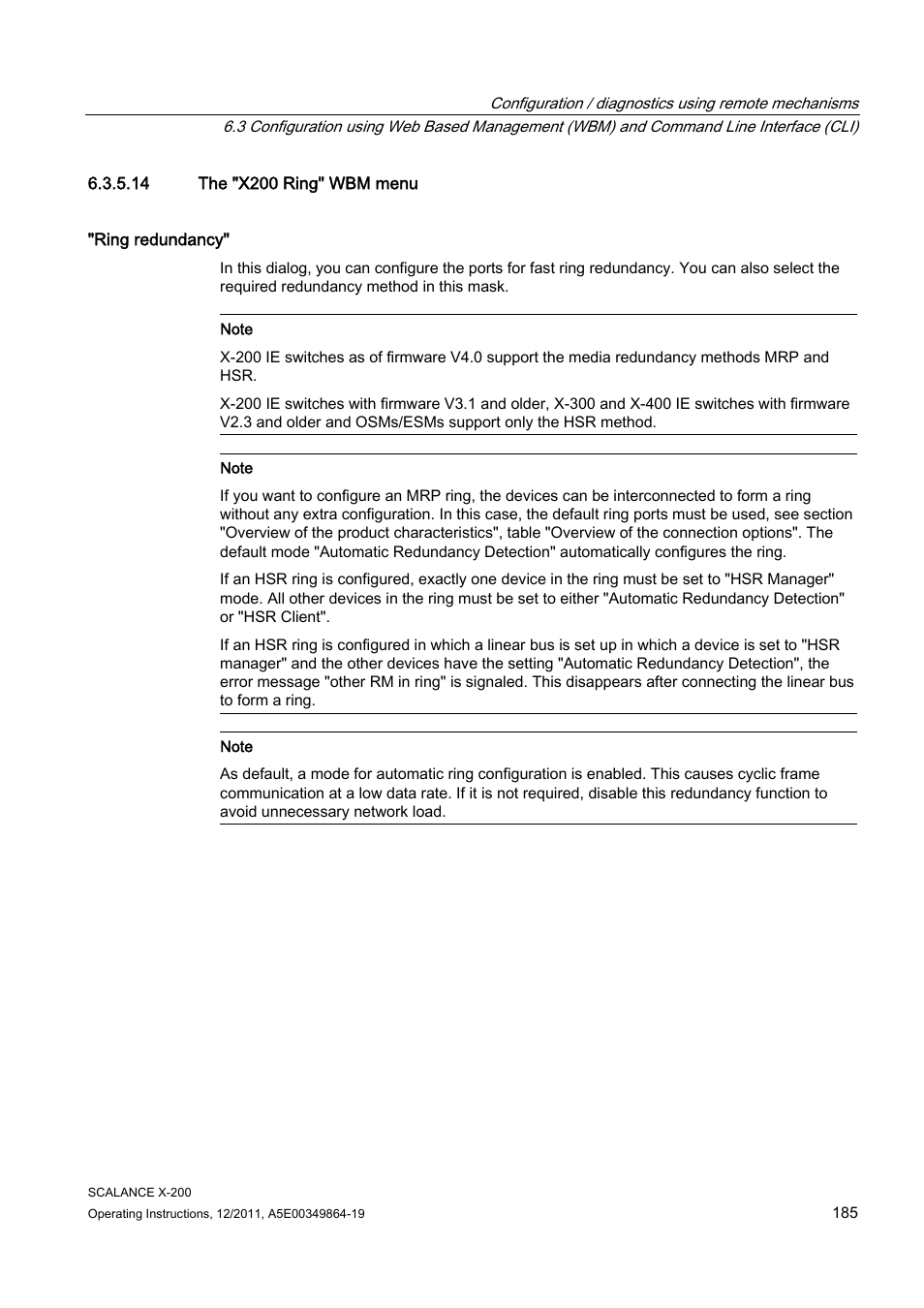 14 the "x200 ring" wbm menu | Siemens Industrial Ethernet Switches SCALANCE X-200 User Manual | Page 185 / 296