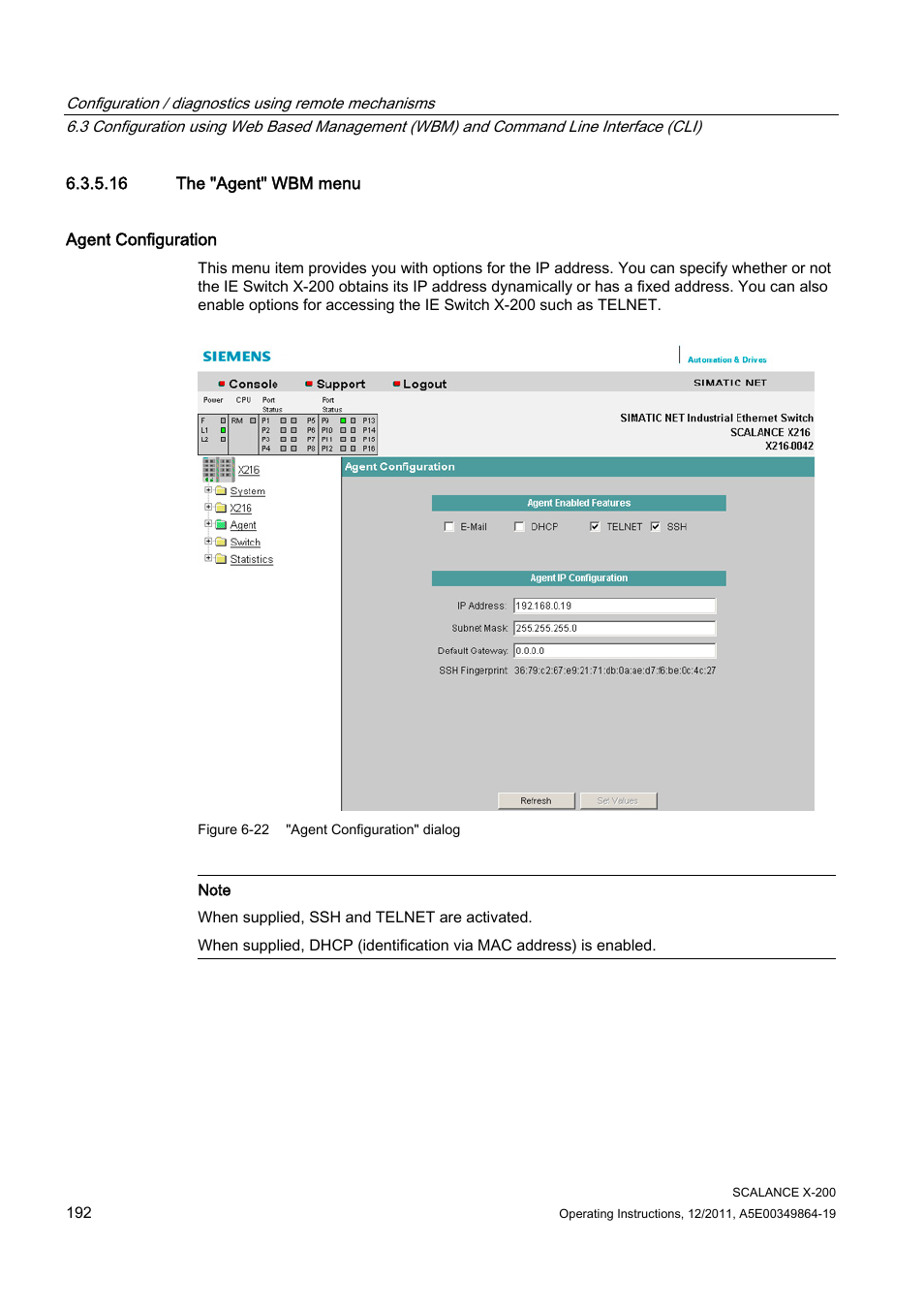 16 the "agent" wbm menu | Siemens Industrial Ethernet Switches SCALANCE X-200 User Manual | Page 192 / 296