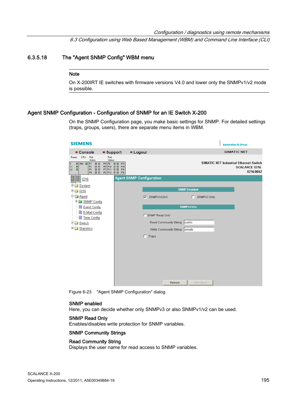 18 the "agent snmp config" wbm menu | Siemens Industrial Ethernet Switches SCALANCE X-200 User Manual | Page 195 / 296