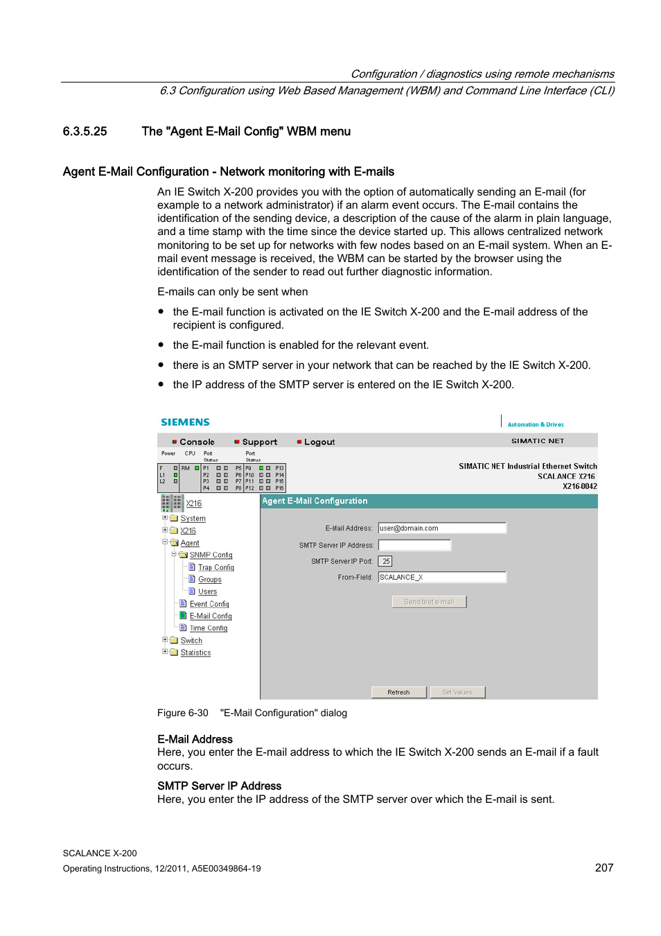 25 the "agent e-mail config" wbm menu | Siemens Industrial Ethernet Switches SCALANCE X-200 User Manual | Page 207 / 296