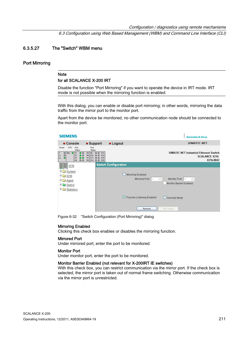 27 the "switch" wbm menu | Siemens Industrial Ethernet Switches SCALANCE X-200 User Manual | Page 211 / 296