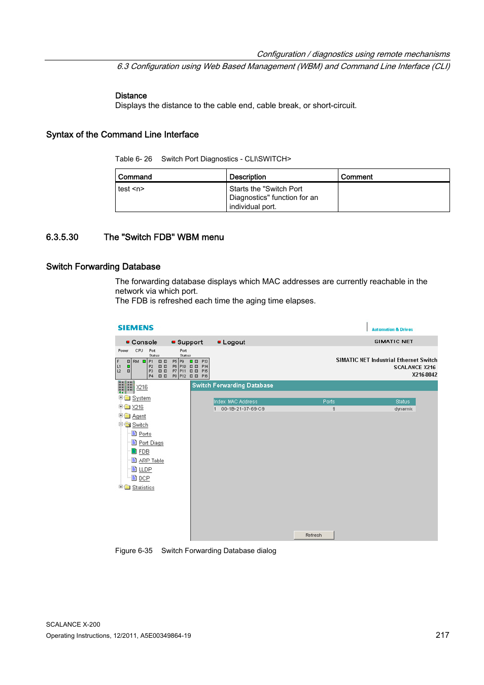 30 the "switch fdb" wbm menu | Siemens Industrial Ethernet Switches SCALANCE X-200 User Manual | Page 217 / 296