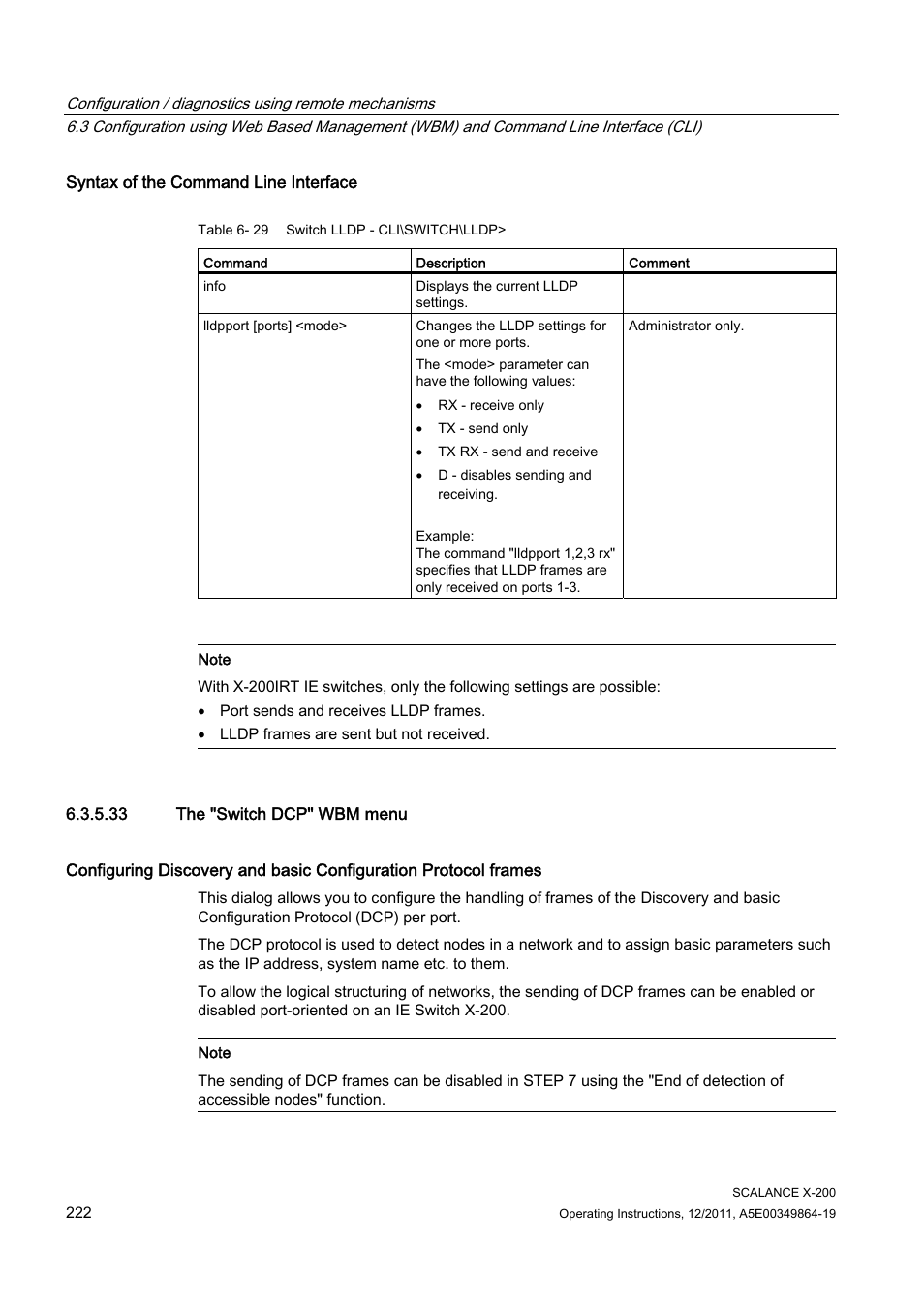 33 the "switch dcp" wbm menu | Siemens Industrial Ethernet Switches SCALANCE X-200 User Manual | Page 222 / 296