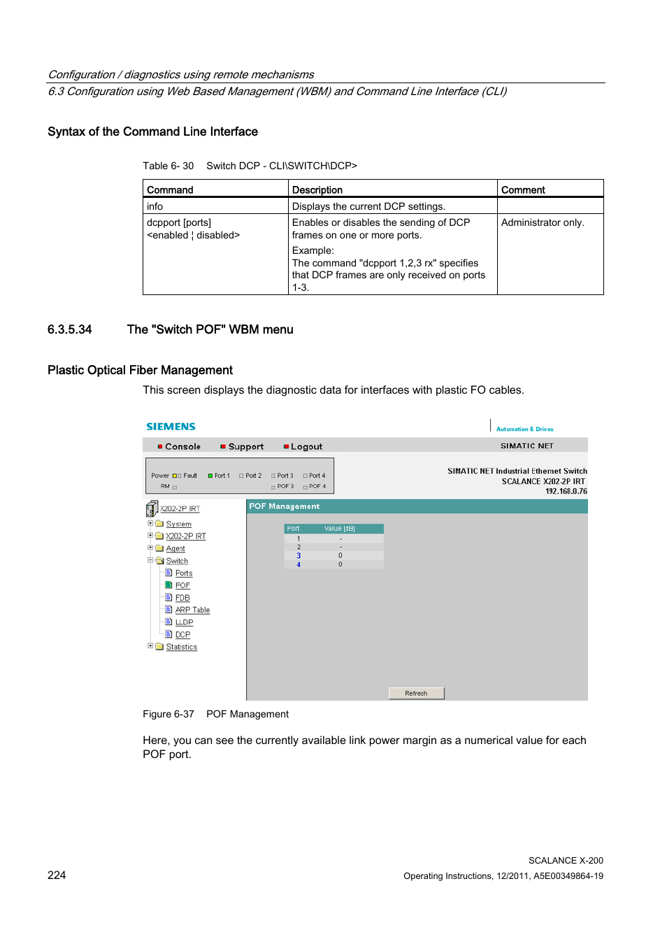 34 the "switch pof" wbm menu | Siemens Industrial Ethernet Switches SCALANCE X-200 User Manual | Page 224 / 296