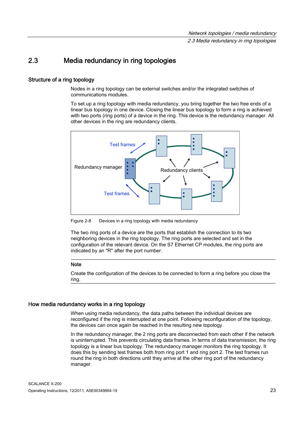 3 media redundancy in ring topologies | Siemens Industrial Ethernet Switches SCALANCE X-200 User Manual | Page 23 / 296