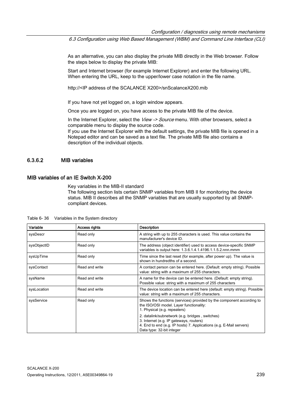 2 mib variables | Siemens Industrial Ethernet Switches SCALANCE X-200 User Manual | Page 239 / 296