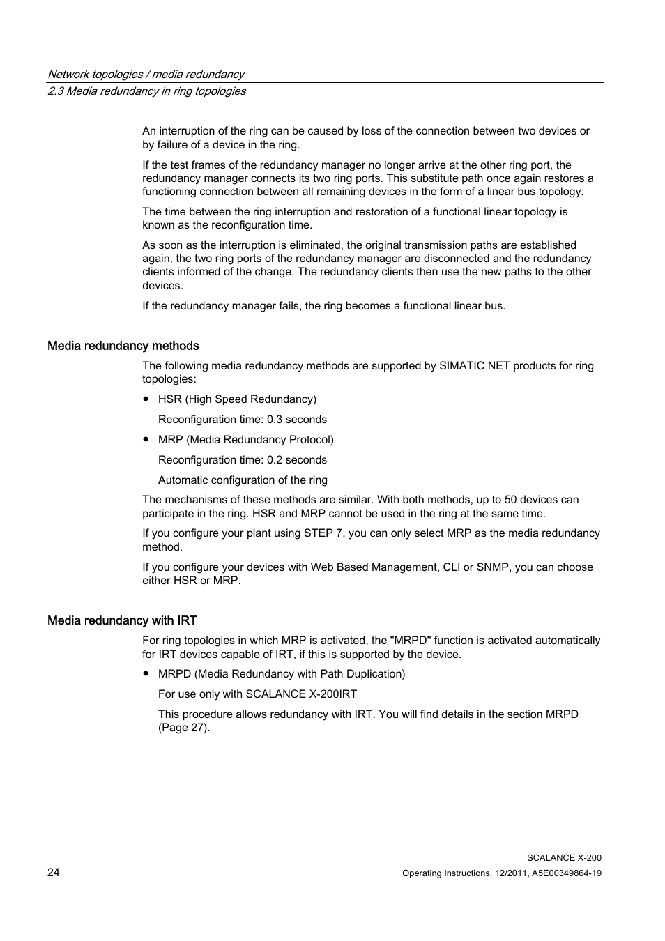 Siemens Industrial Ethernet Switches SCALANCE X-200 User Manual | Page 24 / 296