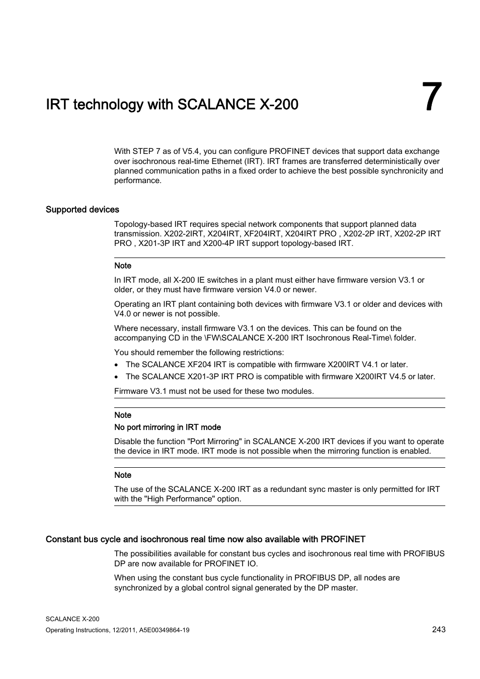 7 irt technology with scalance x-200, Irt technology with, Scalance x-200 | Irt technology with scalance x-200 | Siemens Industrial Ethernet Switches SCALANCE X-200 User Manual | Page 243 / 296