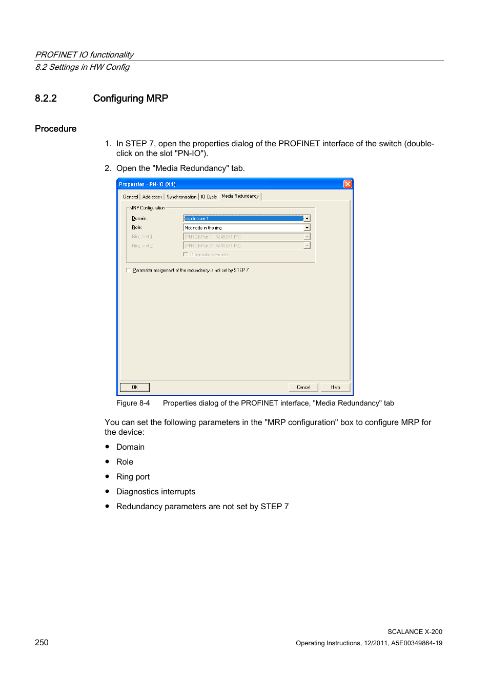 2 configuring mrp | Siemens Industrial Ethernet Switches SCALANCE X-200 User Manual | Page 250 / 296