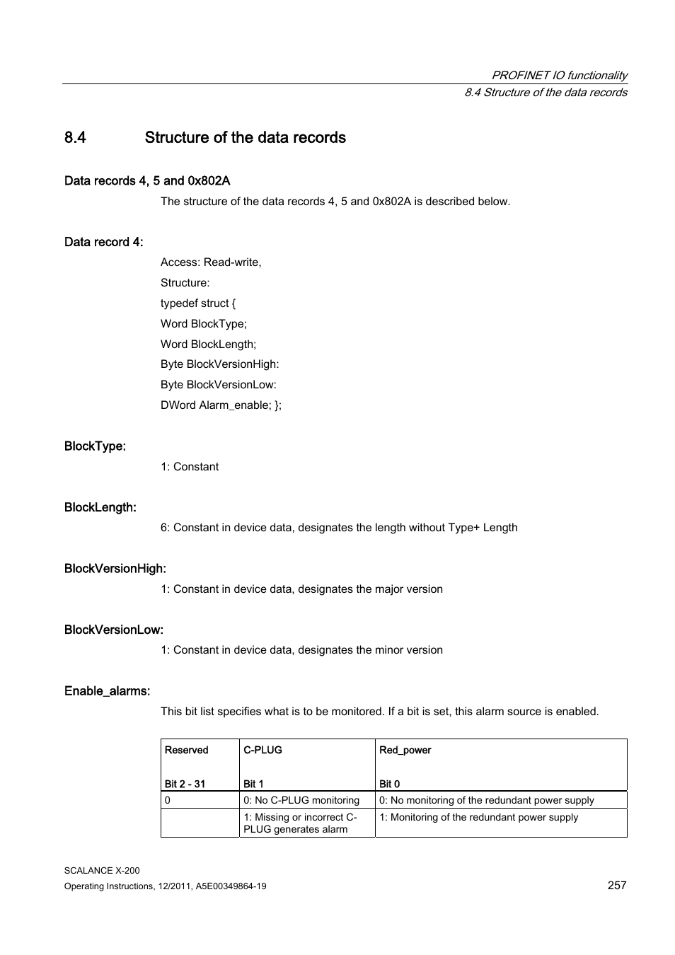 4 structure of the data records | Siemens Industrial Ethernet Switches SCALANCE X-200 User Manual | Page 257 / 296