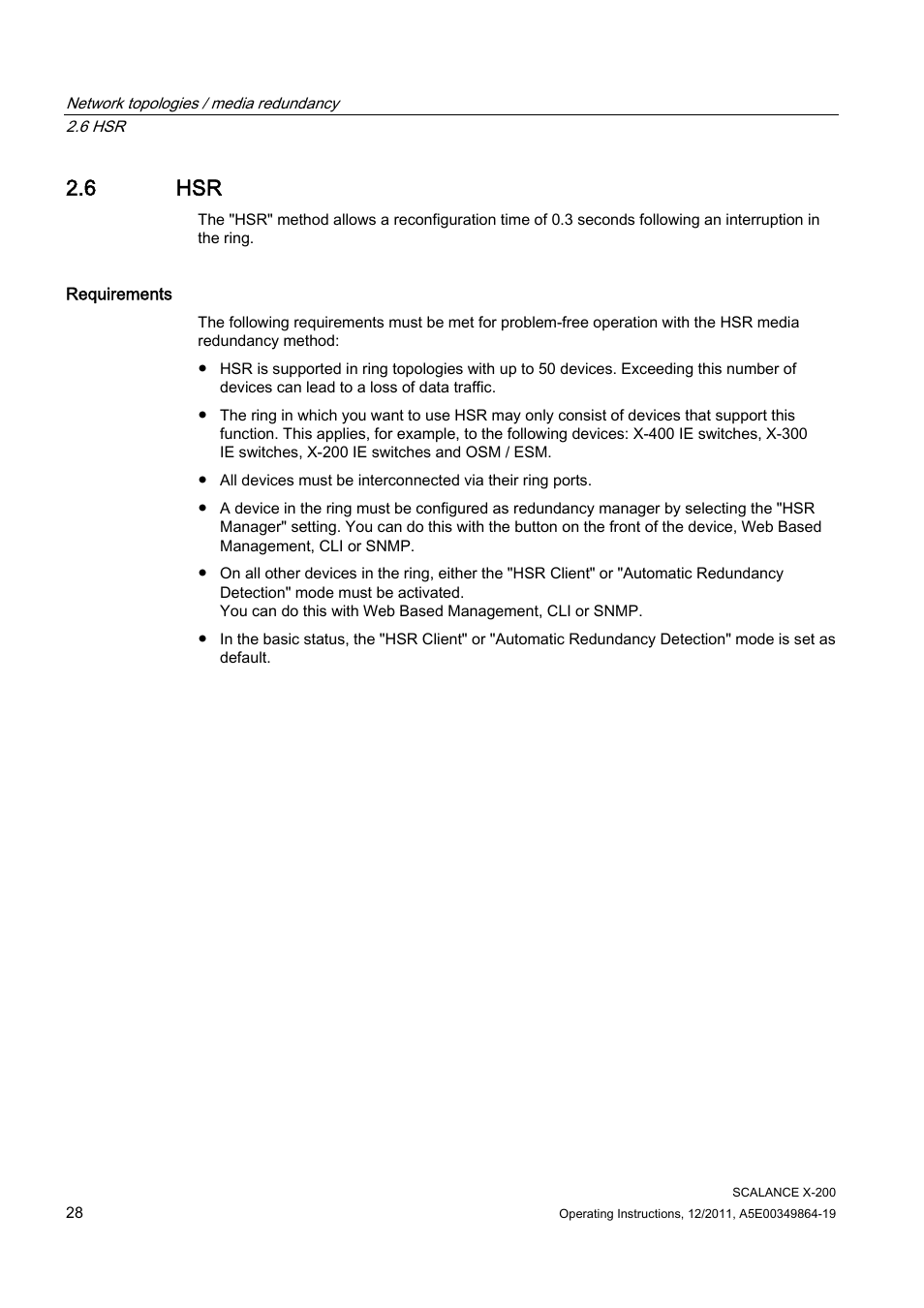 6 hsr | Siemens Industrial Ethernet Switches SCALANCE X-200 User Manual | Page 28 / 296