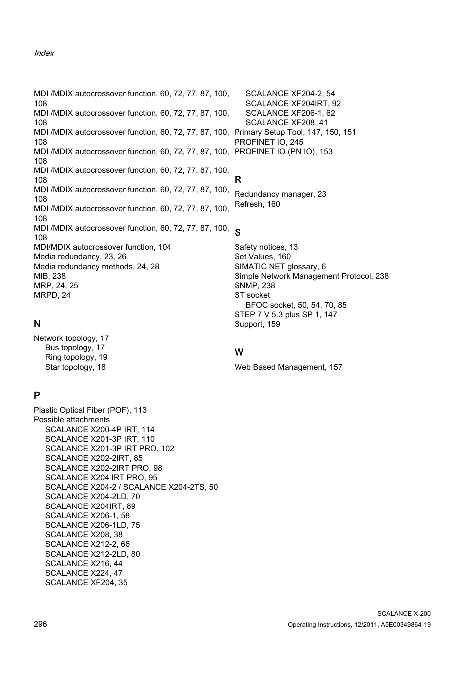 Siemens Industrial Ethernet Switches SCALANCE X-200 User Manual | Page 296 / 296