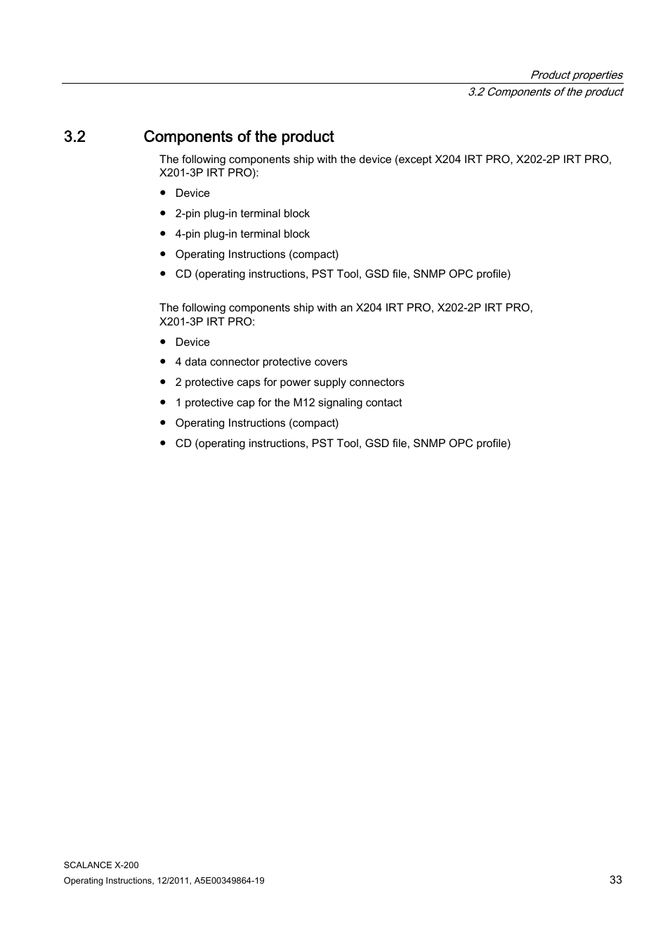 2 components of the product | Siemens Industrial Ethernet Switches SCALANCE X-200 User Manual | Page 33 / 296