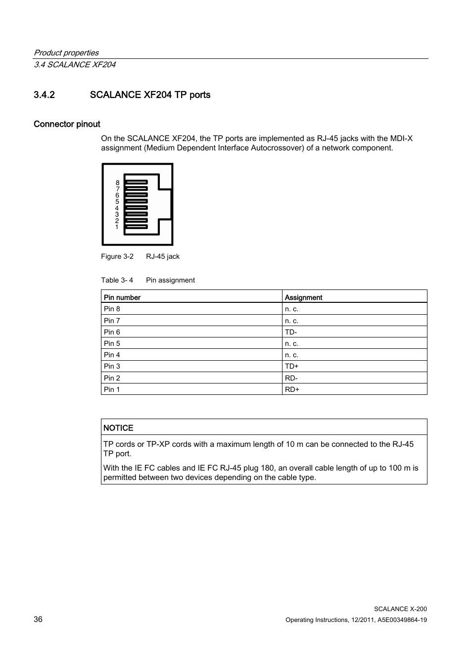 2 scalance xf204 tp ports | Siemens Industrial Ethernet Switches SCALANCE X-200 User Manual | Page 36 / 296