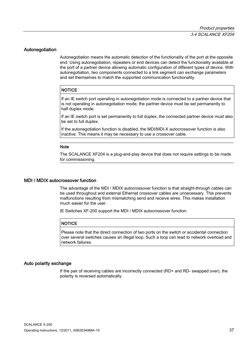 Siemens Industrial Ethernet Switches SCALANCE X-200 User Manual | Page 37 / 296