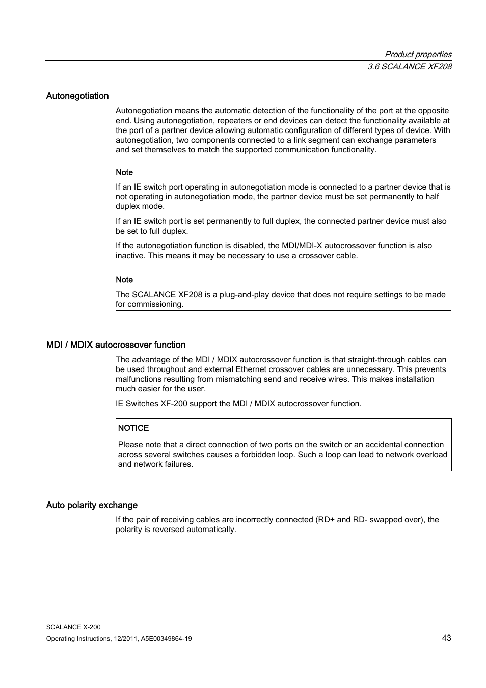 Siemens Industrial Ethernet Switches SCALANCE X-200 User Manual | Page 43 / 296