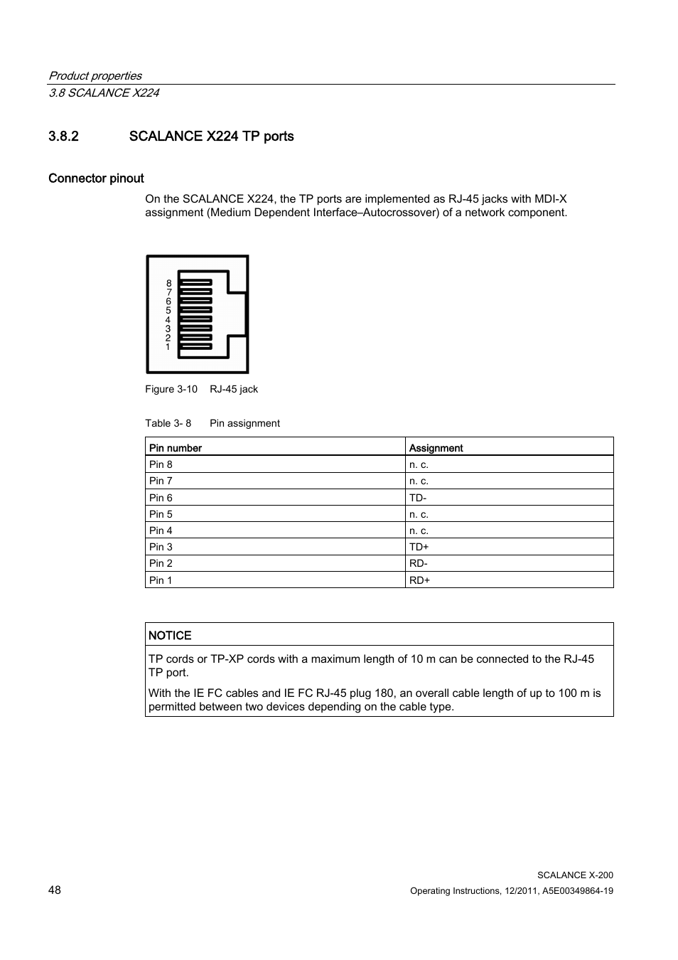 2 scalance x224 tp ports | Siemens Industrial Ethernet Switches SCALANCE X-200 User Manual | Page 48 / 296