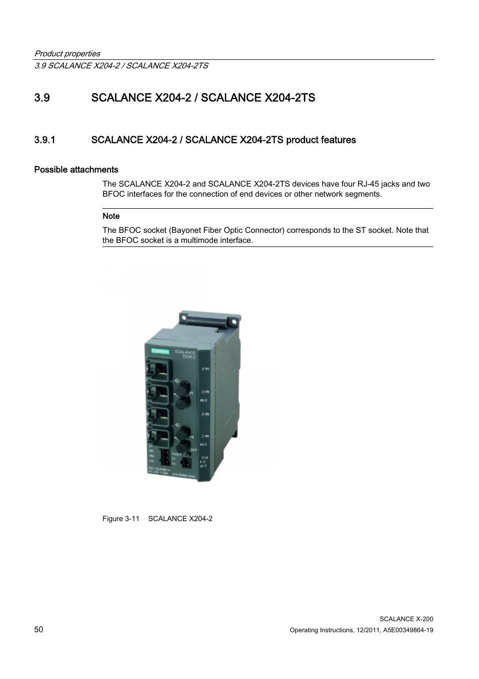 9 scalance x204-2 / scalance x204-2ts | Siemens Industrial Ethernet Switches SCALANCE X-200 User Manual | Page 50 / 296