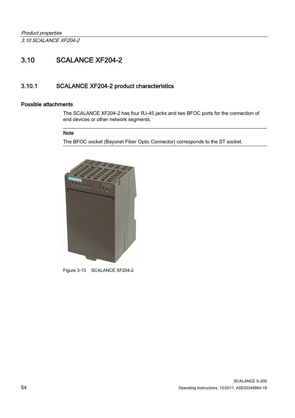 10 scalance xf204-2, 1 scalance xf204-2 product characteristics | Siemens Industrial Ethernet Switches SCALANCE X-200 User Manual | Page 54 / 296