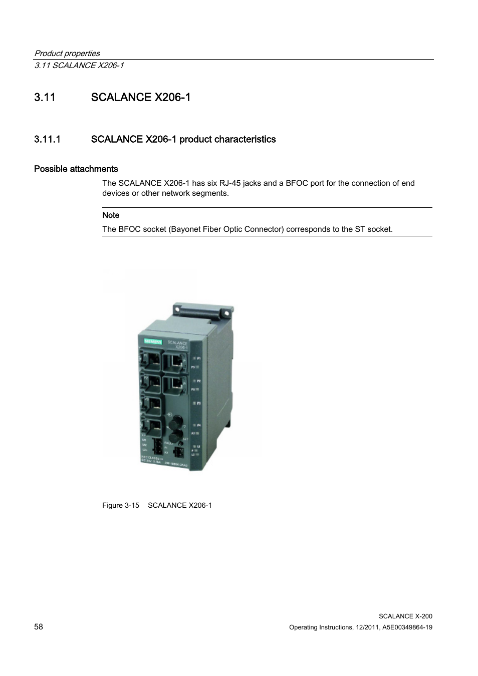 11 scalance x206-1, 1 scalance x206-1 product characteristics | Siemens Industrial Ethernet Switches SCALANCE X-200 User Manual | Page 58 / 296