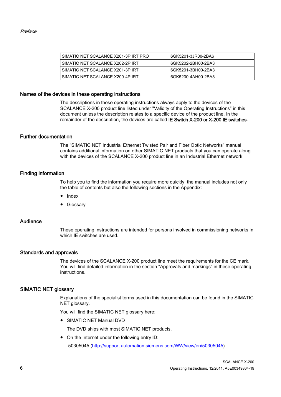 Siemens Industrial Ethernet Switches SCALANCE X-200 User Manual | Page 6 / 296