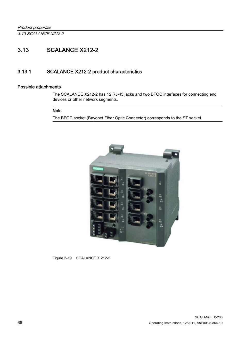 13 scalance x212-2, 1 scalance x212-2 product characteristics | Siemens Industrial Ethernet Switches SCALANCE X-200 User Manual | Page 66 / 296