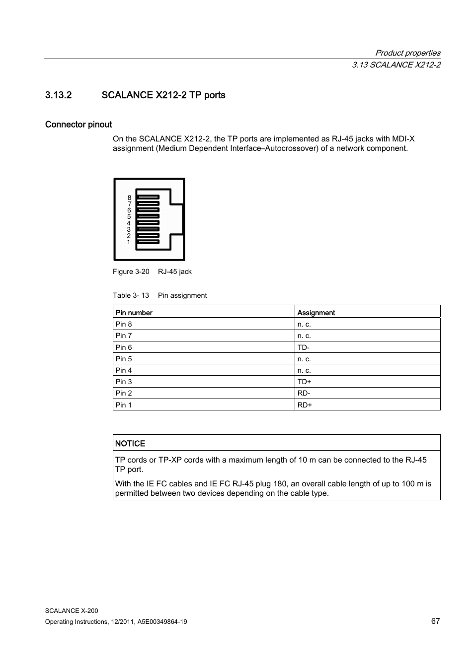 2 scalance x212-2 tp ports | Siemens Industrial Ethernet Switches SCALANCE X-200 User Manual | Page 67 / 296