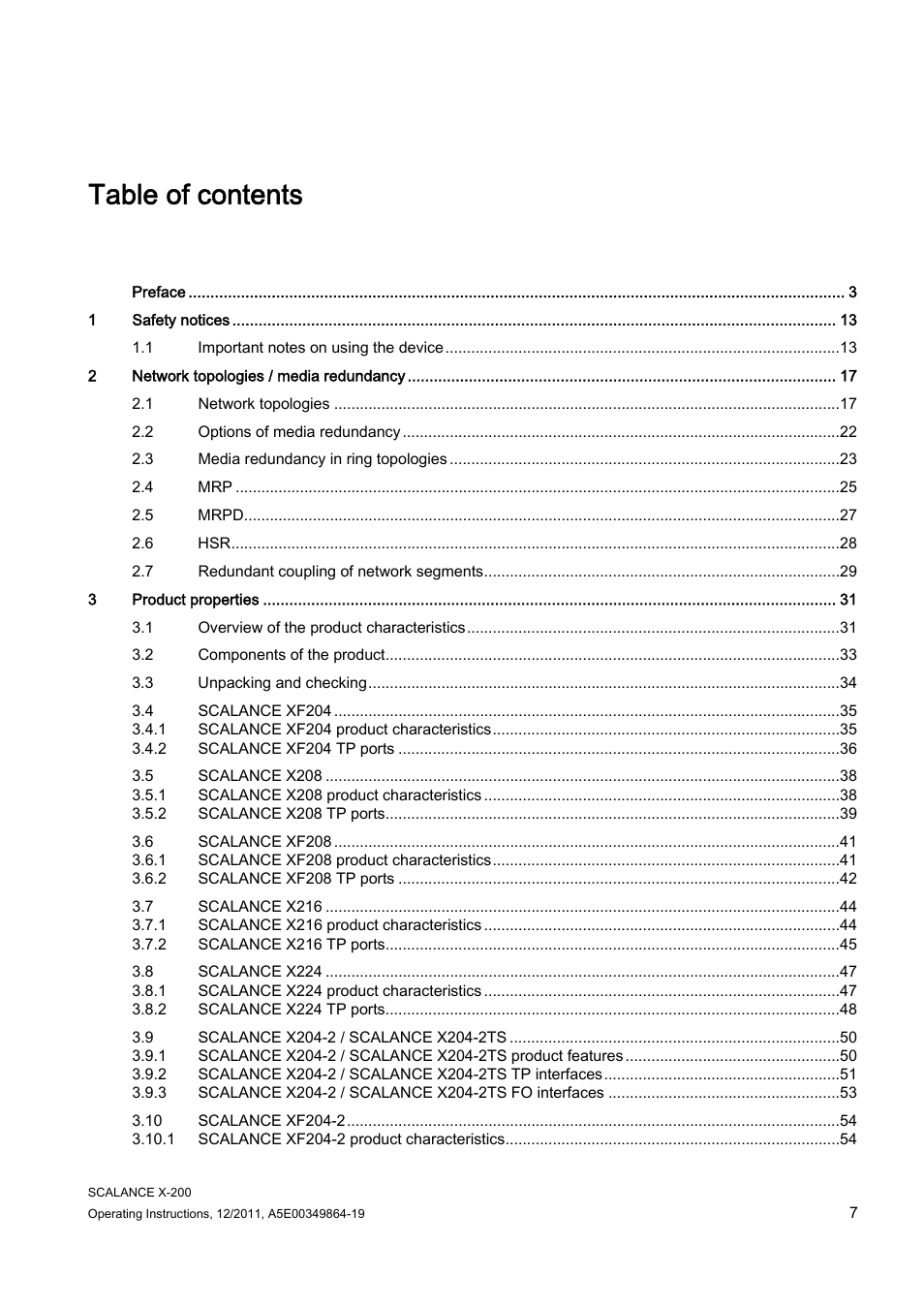 Siemens Industrial Ethernet Switches SCALANCE X-200 User Manual | Page 7 / 296