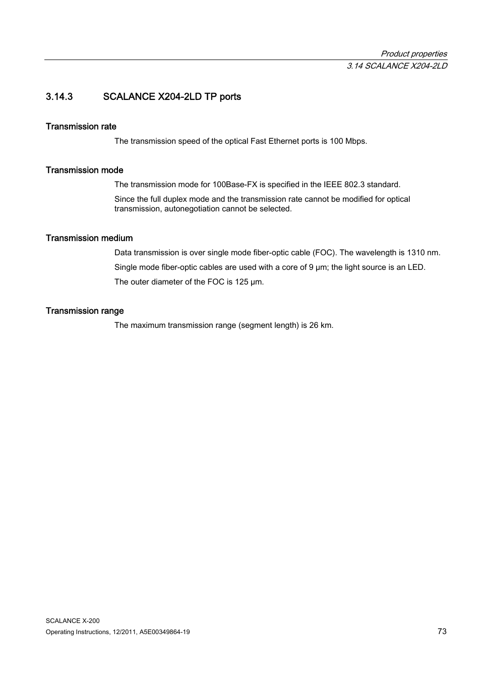 3 scalance x204-2ld tp ports | Siemens Industrial Ethernet Switches SCALANCE X-200 User Manual | Page 73 / 296