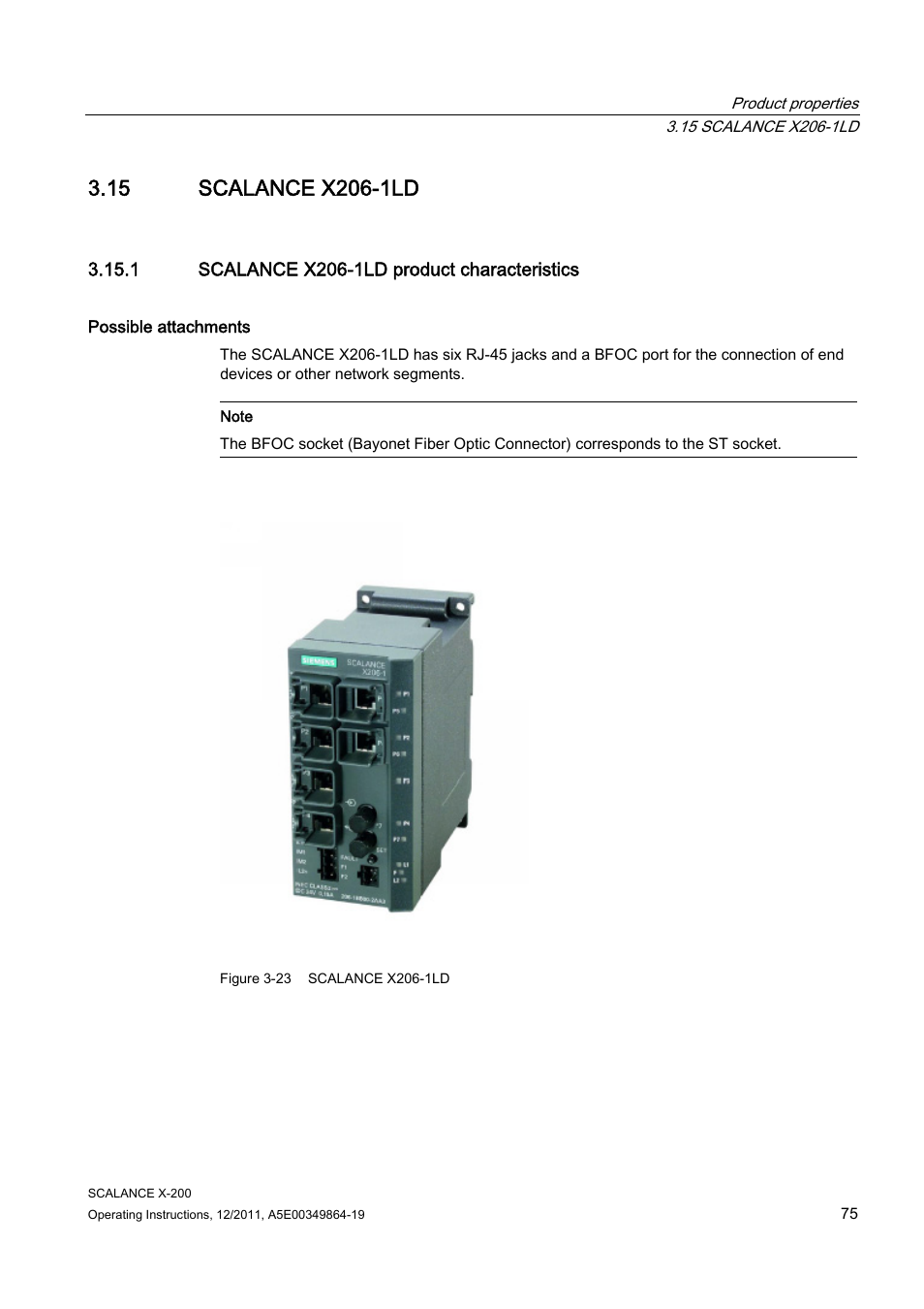 15 scalance x206-1ld, 1 scalance x206-1ld product characteristics | Siemens Industrial Ethernet Switches SCALANCE X-200 User Manual | Page 75 / 296