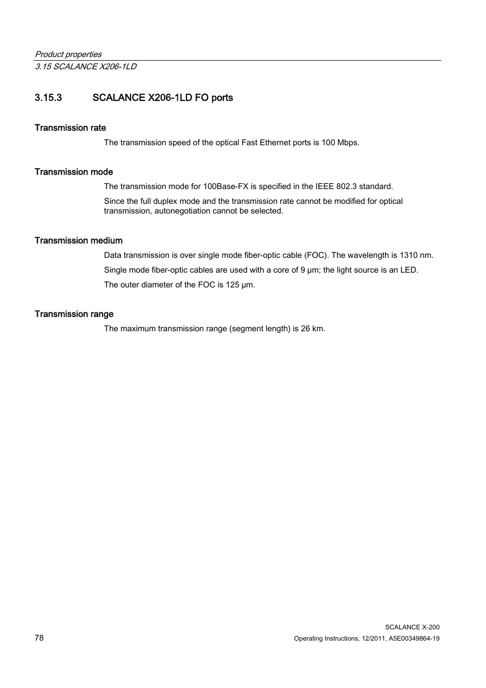 3 scalance x206-1ld fo ports | Siemens Industrial Ethernet Switches SCALANCE X-200 User Manual | Page 78 / 296