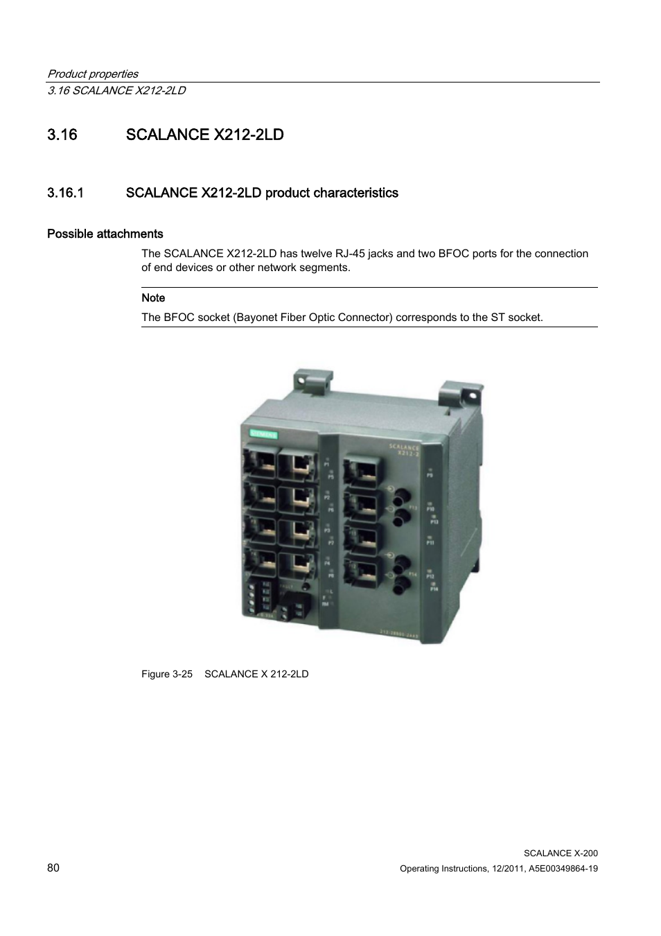 16 scalance x212-2ld, 1 scalance x212-2ld product characteristics | Siemens Industrial Ethernet Switches SCALANCE X-200 User Manual | Page 80 / 296